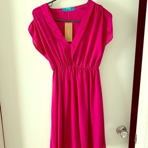 NWT, fuchsia dress with flutter sleeve